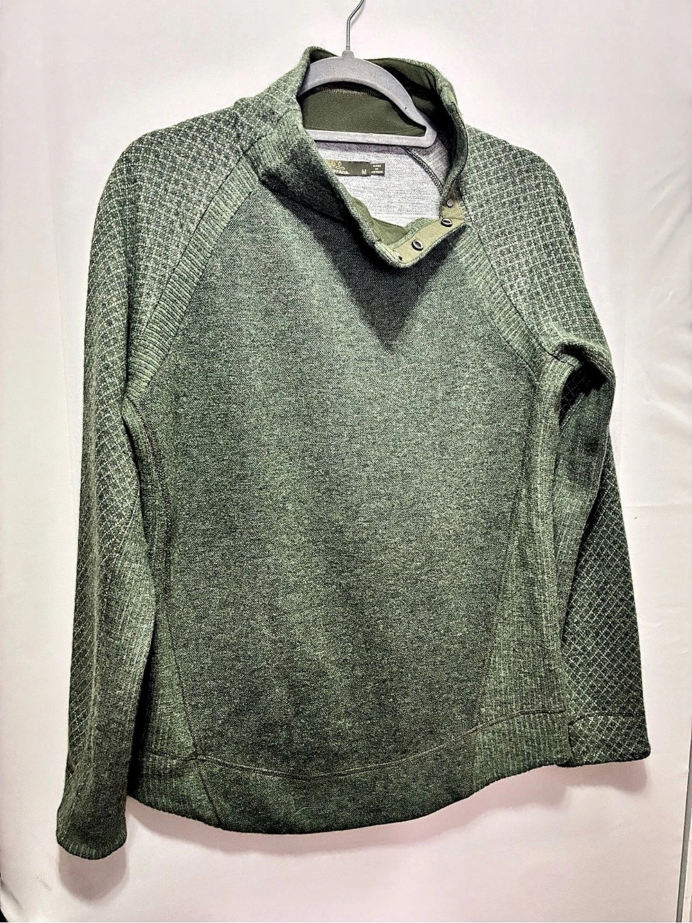 prAna Women’s Medium Olive Green Funnel Neck Snap Pullover Sweater